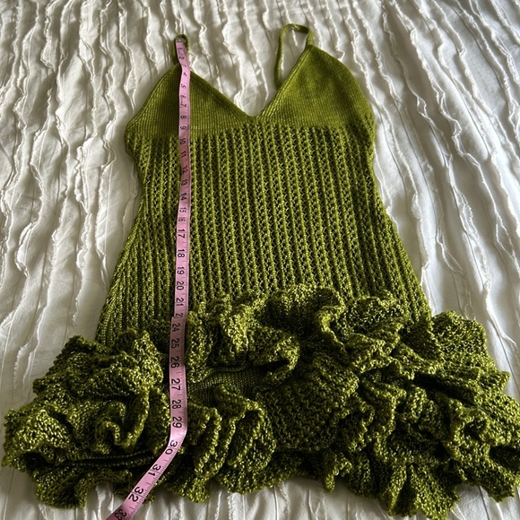 Hanifa Crochet Green Knit Dress with Ruffle Hem - Picture 3 of 8